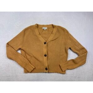 Warm & Cozy Lifestyle Mustard Yellow Waffle Knit Cardigan Sweater Womens Medium